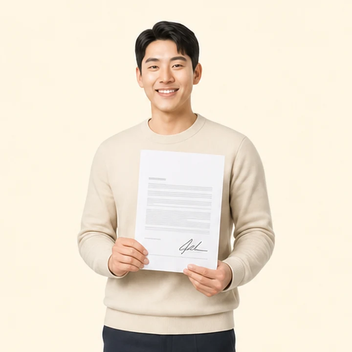 신용불량자 소나타 장기렌트 서면 견적서를 들고 있는 고객